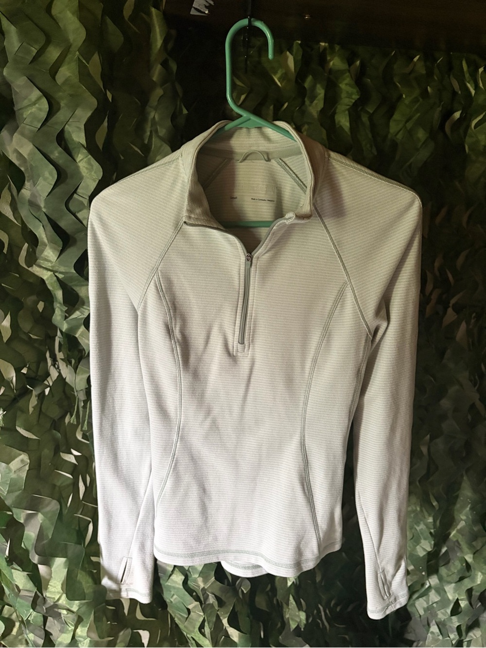 Light Green and Cream Striped Women’s Quarter-Zip Performance Sweater